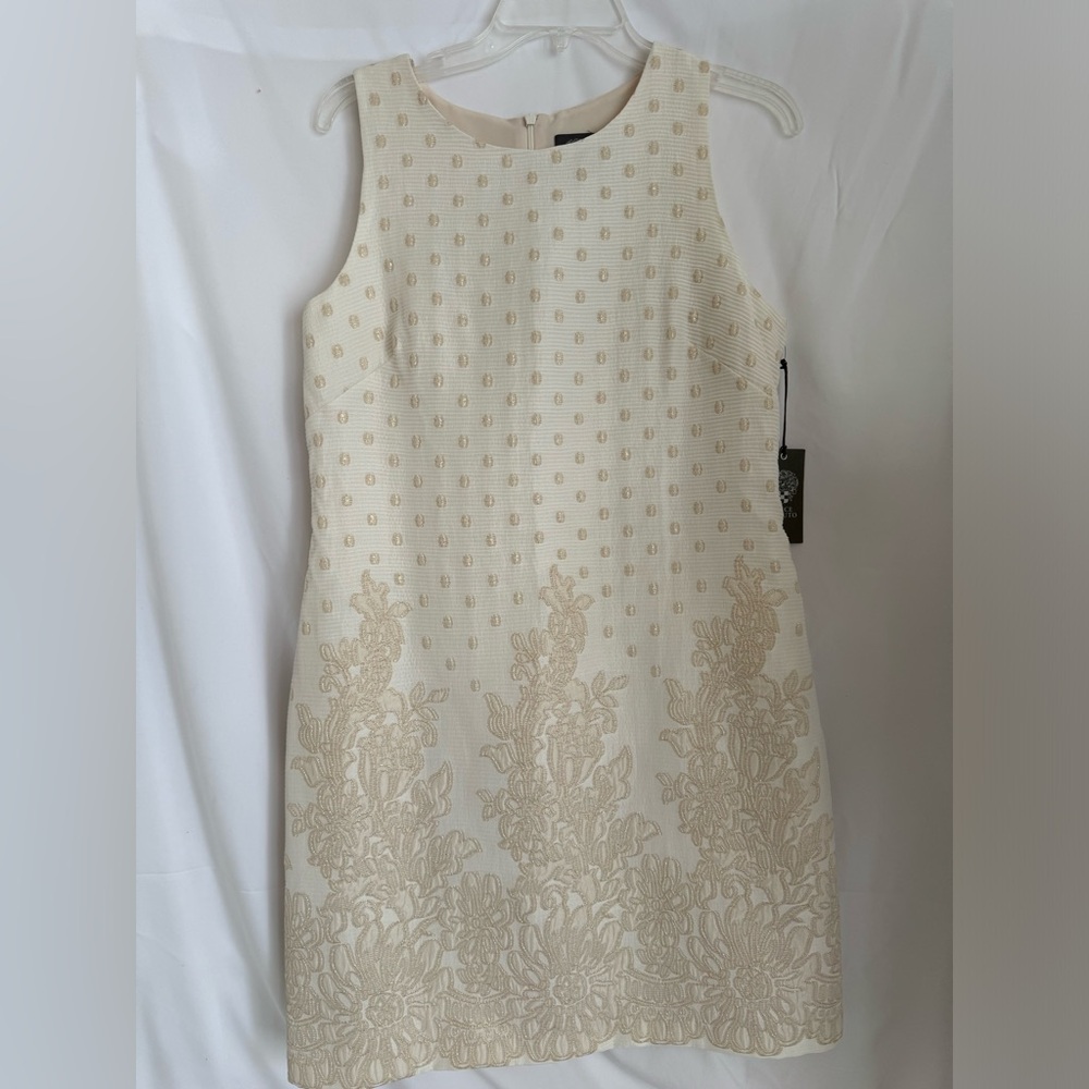 Vince Camuto cream and gold embroidered dress size 10